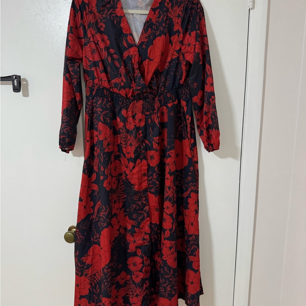 BloomChic Red and Black Bishop Sleeve Sundress